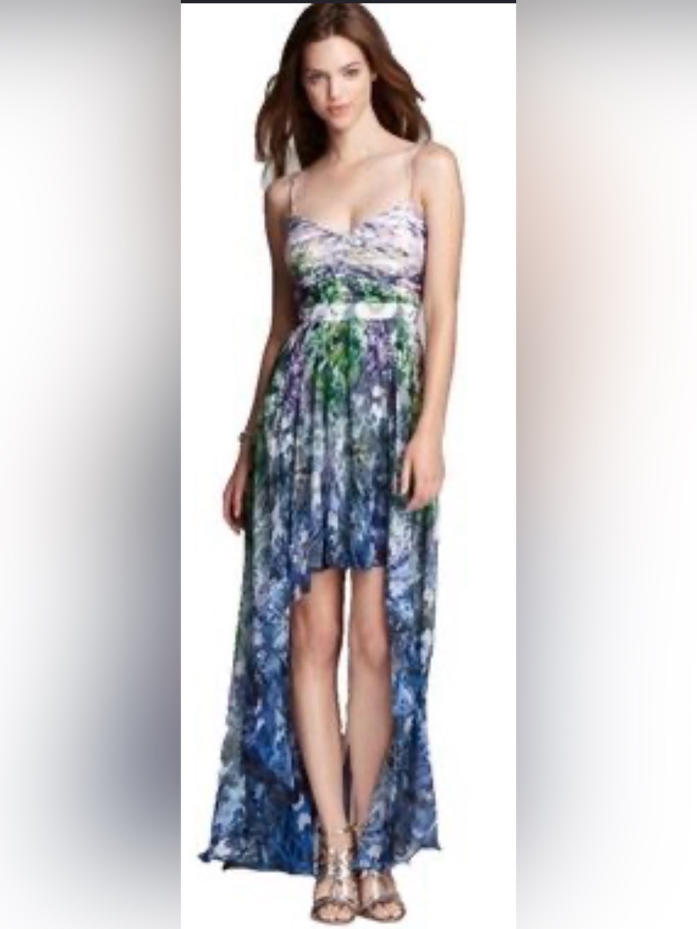 Aidan by Aidan Mattox Multicolor Floral Ombre Maxi Dress — Green, Blue & Pink